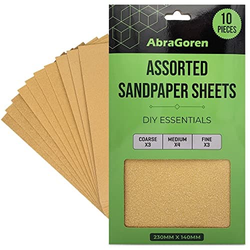 Image of Pack of 10 Sand Paper Sheets - Mixed Grits, 3x Fine, 4x Medium, 3x Coarse - Assorted Sandpaper for Wood and Walls (Premium)
