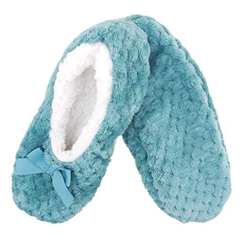 Image of BambooMN Adult Super Soft Warm Cozy Fuzzy Soft Touch Sleeper Slippers Non-Slip Lined Socks – Greenish Blue – Large (UK Size 6-7)