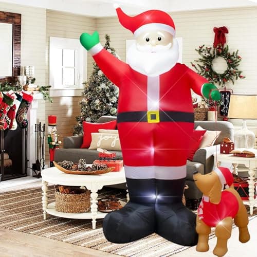 Image of Ycolnaefllr 6Ft Christmas Inflatable Santa Claus leads the dog with LED Lights Holiday Yard Decoration for Christmas Indoor Outdoor Decoration