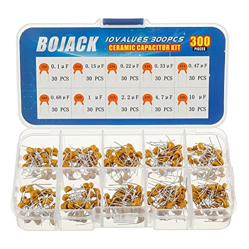 Image of BOJACK 10 Values 300 Pcs Ceramic Capacitor 0.1 0.15 0.22 0.33 0.47 0.68 1 2.2 4.7 10 uF Multilayer Monolithic Ceramic Capacitor Assortment Kit