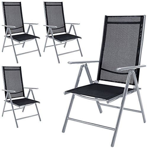 Image of CASARIA® 4x Bern High Backed Folding Aluminium Garden Chairs | Weatherproof | 8-way Adjustable Reclining Backrest with Armrests | Lightweight 120 kg Load Capacity | Patio | Silver