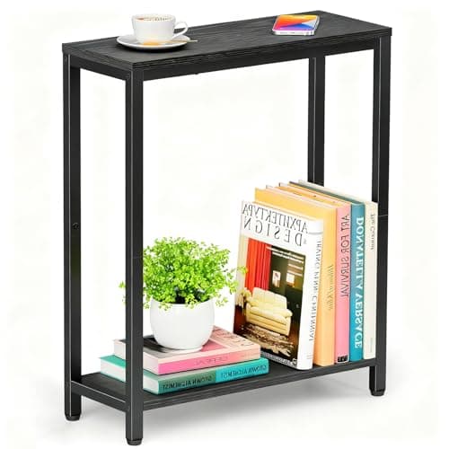 Image of MISSLO Narrow Small Side Table for Living Room, 2 Tier End Table for Small Space, Slim Coffee Table for Sofa, Couch, Beside, Bedroom, Rustic Black