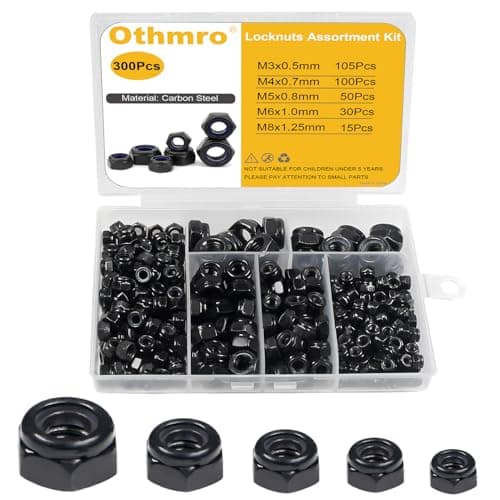 Image of 300pcs Locknuts Assortment Kit M3 M4 M5 M6 M8 Hex Nuts Set Carbon Steel Metric Assorted Self-Locking Nylon Insert Right Hand External Hex Drive with Plastic Box