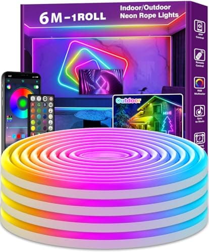 Image of NUERPO 6m Led Neon Strip Lights,Flexible Led Rope Lights,IP65 Outdoor RGB Neon String Lighting,Control with App/Remote,Multiple Modes,Music Sync Gaming Strip Light for Bedroom Indoor