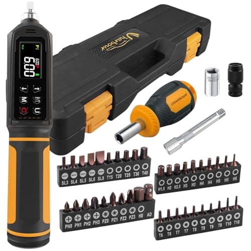 Image of Uharbour Digital Torque Screwdriver 0.09-6NM, Torque Screwdriver Set with 1/4" Elastic Bit Holder, Bit Adapter, Flat, Hex, Torx and Philips Bits, Suitable for Gunsmithing, DIY, Bicycle Maintenance