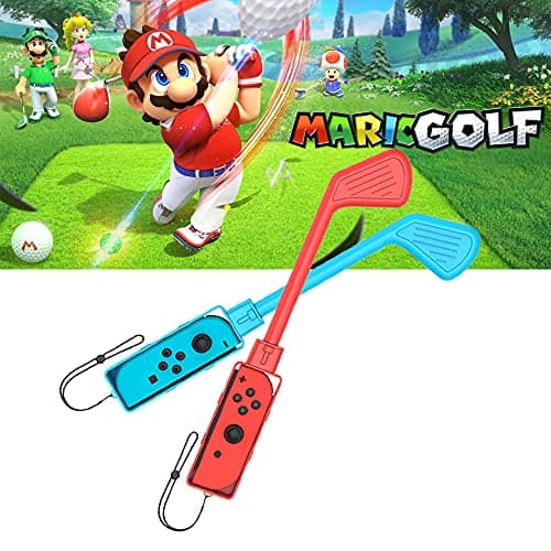 Image of Golf Club for Mario Golf: Super Rush - Nintendo Switch Joy-con Accessories,Mini Golf Clubs Hand Grip Accessories with Wrist Strap for Joy Cons - 2 Pack (Red & Blue)