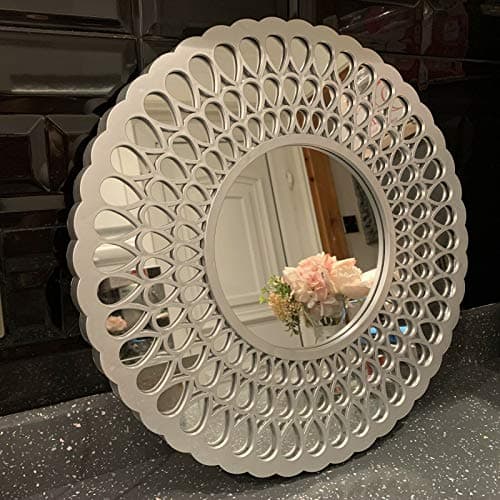 Image of A2Z 39Cm Art Deco Metallic Look Silver Round Wall Mirror Moroccan Style