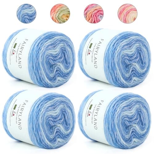 Image of Aeelike Ombre Yarn Blue - 4 x 100g of Gradient Yarn Cake for Crochet - 60% Cotton 30% Acrylic 10% Wool - Beautiful Ombre Knitting Yarn Wool for Knitting Hat, Star Blanket, Shawl