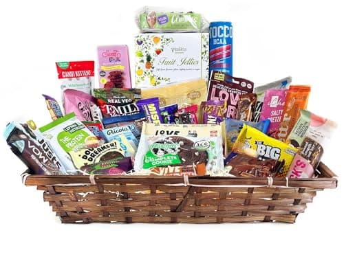 Image of GuiltFree Vegan Hamper XXL – 39 Plant-Based Treats in Eco-Friendly Bamboo Basket | Luxury Vegan Gift Box | Sweet & Savoury Snacks | Ideal for Birthdays, Christmas & Special Occasions