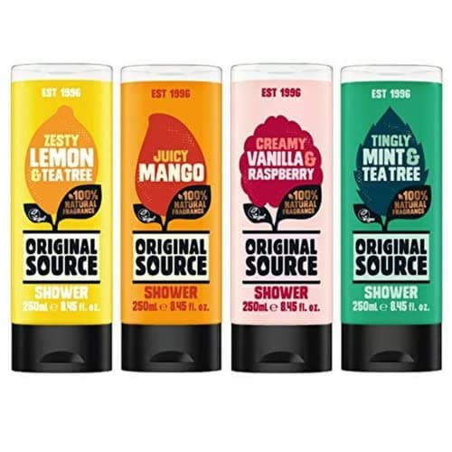 Image of Original Source Shower Gel Set 4 x 250 ml Exotic Fragrances Mango, Lemon & Tea Tree, Vanilla & Raspberry, Mint & Tea Tree