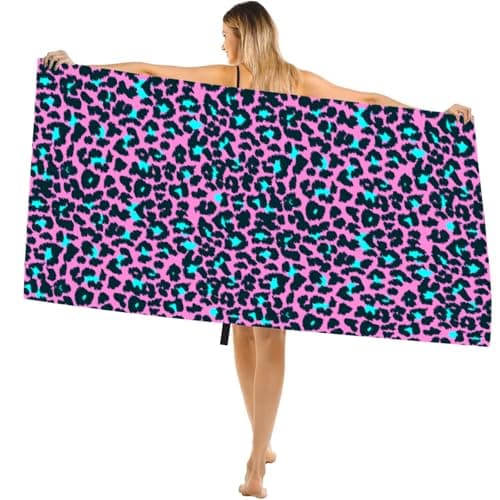 Image of Large Microfibre Beach Towel for Adult,160x90cm Pink Leopard Print Sand Free Beach Towel,Lightweight Quick Dry Travel Swimming Towel with Bag,Compact and Thin Sports Towel Yoga Gym for Women Men