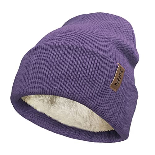 Image of TOSKATOK Ladies Men's Unisex Classic Cuffed Soft Warm Winter Knitted Beanie Hat with Soft Thermal Teddy Fleece Liner-Purple
