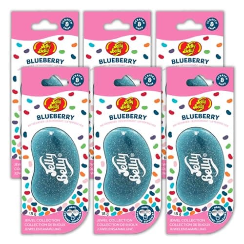Image of Jelly Belly 3D Car Air Freshener, 30 Day Lasting Fragrance, Blue Hanging Glitter Gel Car Scent Accessory - Blueberry Jewel 6 Pack