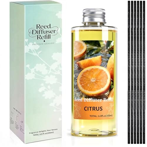 Image of SCENTORINI Reed Diffuser Refill 200ml with 6 Reeds, Citrus Fragrance Oil for Reed Diffusers, Flameless Home Fragrance, Long Lasting Air Freshener for Living Room, Bathroom, Kitchen, Gift Set