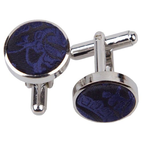 Image of DQT Mens Paisley Floral Fabric Inlay Cufflinks - Wedding, Business & Formal Shirt Accessories - Navy Blue