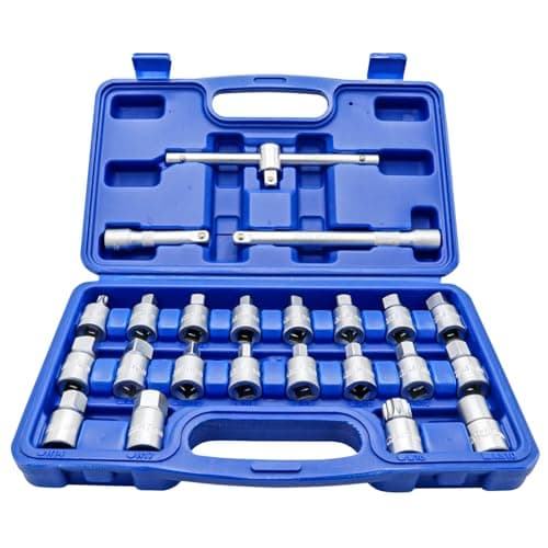 Image of DAKCOS 23PC Oil Drain Plug Key Socket Set, 3/8”Drive Oil Sump Removal Tool with Extension Bar, Sump Plug Socket Set with Storage Box, CR-V