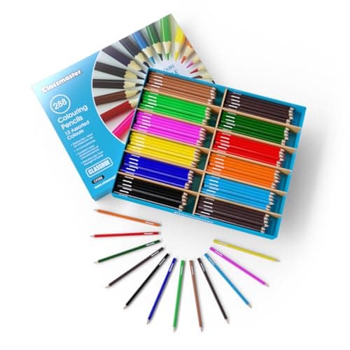 Image of SHOW-ME Classmaster Pre-Sharpened Colouring Pencils – 288 Pieces, 12 Bright Assorted Colours – Ideal for School, Art & Craft Sets