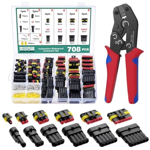 Image of Faankiton 708PCS Waterproof Car Electrical Connector, 1/2/3/4/5/6 Pin Way Waterproof Electrical Connector Kit, Electrical Automotive Wire Connectors Plug, Terminals Plug, with Crimping Plier