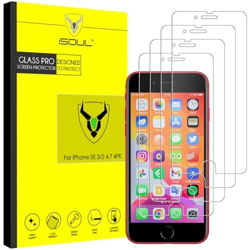 Image of [4 Pack] Screen Protector for Apple iPhone 7 8 Tempered Glass Film 9h HD iSOUL, Premium Accessories 0.30mm Shatterproof Protectors 4.7 Inch [Ultra Strong] [Case Friendly] [3D Touch Compatible]