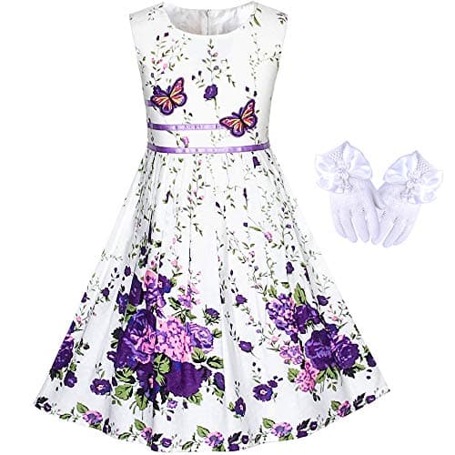 Image of Sunny Fashion Flower Girls Dress White Tea Party Gloves Princess Dress Age 7-8 Years