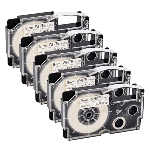 Image of NineLeaf Compatible for Casio Label Maker XR-9WE XR-9WE1 9mm x 8m Black On White Label Tapes for Casio KL-60 100 120 200 300 750 780 820 2000 7000 7200 7400 8100 8200 P1000 Label Printers, 5PK