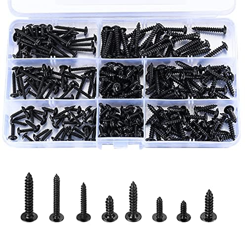 Image of 240 Pcs Black Washer Head Self Tapping Screws Metal, M3 M4 Cross Round Pan Flat Head Self Drilling Wood Screws Assortment Kit for Plastic Wood Machine Metal Fasteners