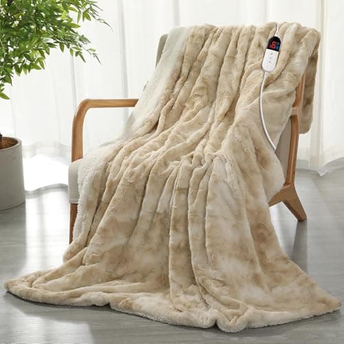 Image of COZYTY Heated Blanket Soft Plush Electric Blanket 130x180cm Tie Dye PV Fleece Heated Throw Blanket White 6 Heat Settings & 10 Hours Auto-off Timer, Overheat Protection, Machine Washable, Milky-White