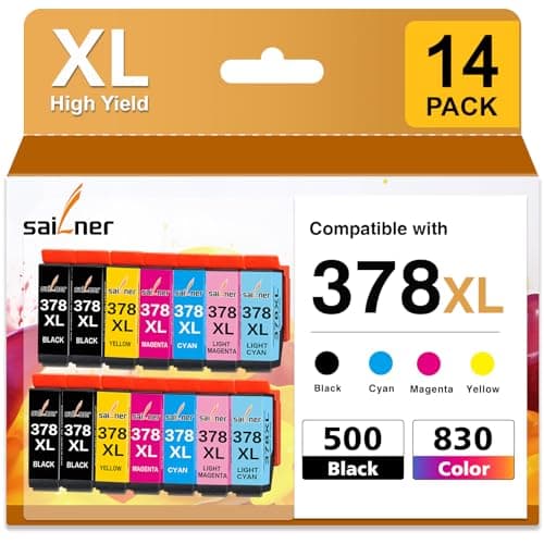 Image of SAILNER 378XL Ink Cartridges Replacement for Epson 378 Squirrel, 14-Pack High Yield Multipack for Expression Photo XP-8700 XP-8600 XP-8500 XP-8000 XP-15000 Printer