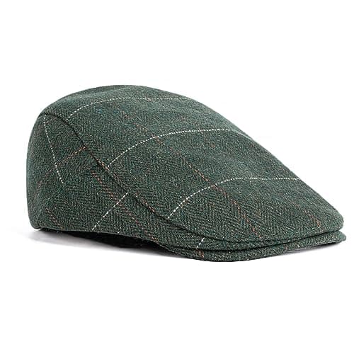 Image of besbomig Mens Tweed Flat Cap Driving Hat Newsboy Cap - Adjustable Fashion Newsboy Irish Beret Hat, Spring Autumn Winter, 55-59CM, Olive Green