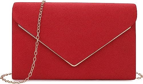 Image of BBjinronjy Evening Bags Clutch Purse for Women Handbags for Wedding Party Cocktail Prom Crossbody Shoulder Bag Faux Suede with Detachable Chain (Red)