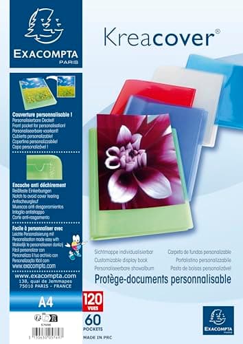 Image of Exacompta - Ref 5769E - Pack of 5 Kreacover Chromalin Document Wallets - 60 Smooth Crystal Sleeves - 120 Pages - A4 Size - 24 x 32 cm - Semi-Rigid Polypropylene Cover - 5