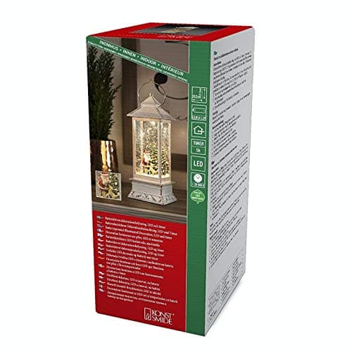 Image of Konstsmide LED Snow Globe Lantern Santa Dog and Tree Scene, Water Filled/Water Spinner/Indoor Use (IP20) with 5 Hour Timer/Battery Operated: 3xC 1.5V (excl.)/Christmas Lantern 1 Warm White Diodes