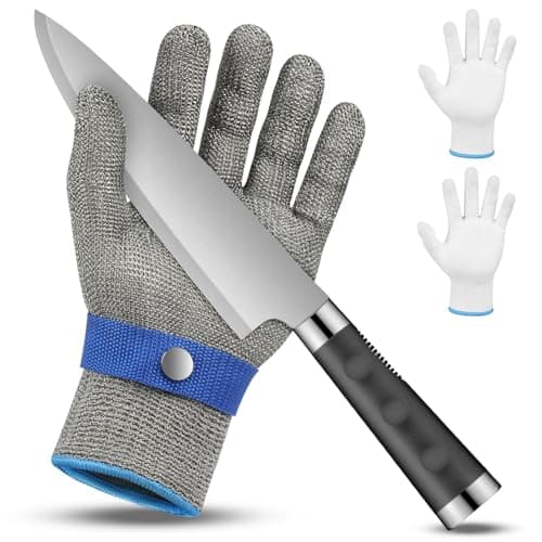 Image of flintronic Cut Resistant Gloves, Level 9 Protection Stainless Steel Mesh Cut Proof Gloves, Safety Work Gloves with 2 Cotton Gloves, for Kitchen Butcher, Wood Whittling, Oyster Shucking(L)