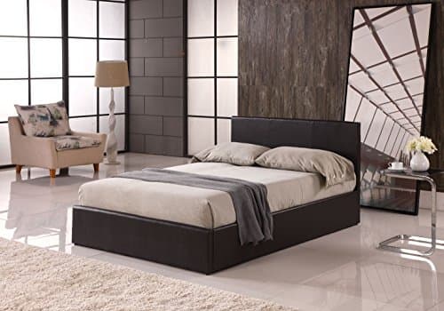 Image of MODERNIQUE Bilancio Ottoman Storage Dark Brown Faux_Leather King Sized (5FT) Bounce Sprung Slats Base, Gas Lift up End Up Fabric Covered Floor Massive Storage Bed Brown, King (5FT)