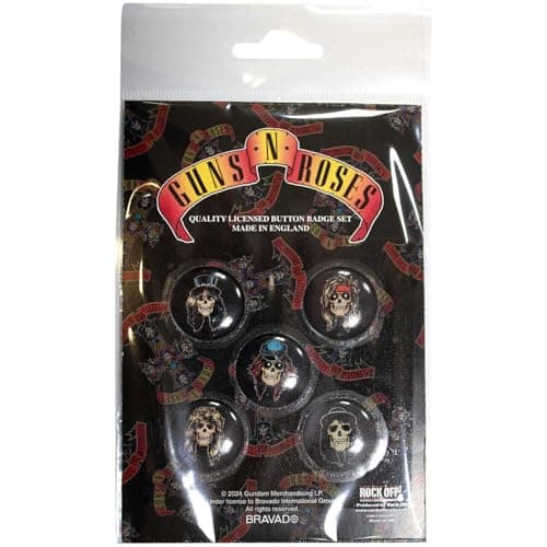 Image of Guns N' Roses Appetite Skulls 5 Pack Button Badge Pack One Size