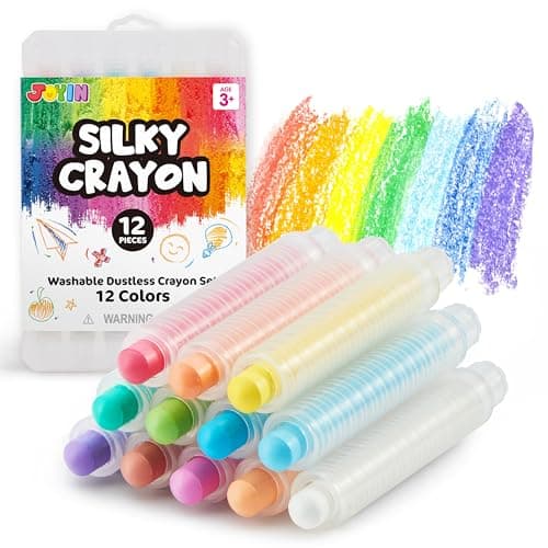 Image of JOYIN Washable Dustless Chalk Set Rounded 12 Colors, 12 Pieces Non-Toxic Colored Chalk for Toddlers,School,Outdoor