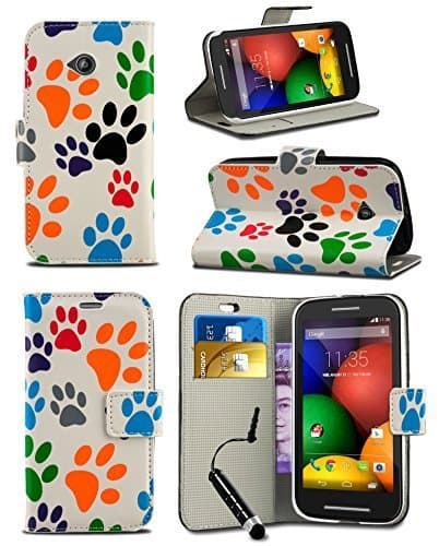 Image of London Gadget Store New Creative Graphic Pattern Wallet Case Cover Printed Design with Integrated Stand & MINI Stylus Pen Compatible with HTC Desire 320 - Dog Cat Animal Paw Foot Print