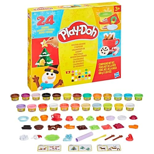 Image of Advent Calendars Play-Doh Holiday for Kids, 24 Days of Surprise Modelling Compound & Tools, Craft Countdown with Playmat & Cutters, Arts & Crafts Fun for Ages 3+, Countdown Activity