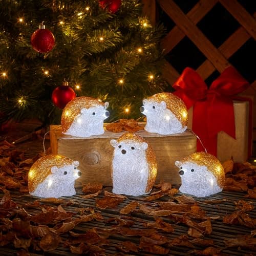 Image of Marco Paul Indoor & outdoor christmas lights - Set of 5 Weatherproof and Durable Acrylic LED light up hedgehog Christmas outdoor decorations, Garden Decorations Large Christmas figures string lights