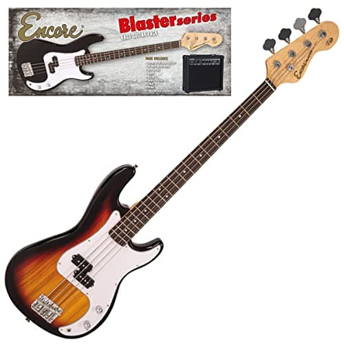 Image of Encore Blaster E40 Bass Guitar Pack – Sunburst | Includes Guitar, Bag, Strap, Tuner, Amp and Accessories | Lightweight Solid Paulownia Body | Online Lessons Included | Perfect Beginner Bass Guitar