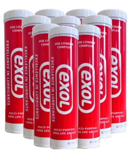 Image of Exol Red Lithium Complex Grease EP2 400g Cartridge - Pack of 12 | High Pressure & High Temperature Lubricant | Heavy-Duty Multipurpose Grease for Automotive, Agricultural, and Industrial Use