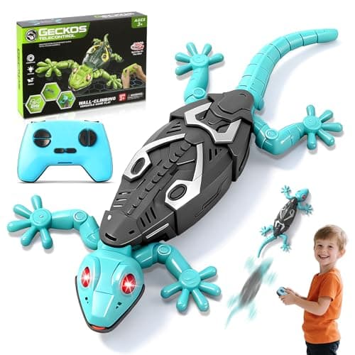 Image of MONKROY Wall Crawler Gecko, Wall Climbing Gecko Toy with LED Eyes - 360°Rotation RC Robot Wall Climbing Lizard for Kids - Rechargeable Wall Climbing Chameleon Toy for 3 4 5 6 7 8 Year Old Boys Gifts
