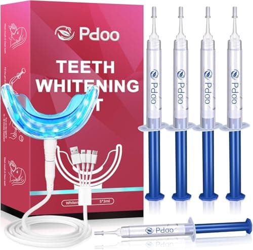 Image of Teeth Whitening Kit with LED Light + 5 Teeth Whitening Gel - Gentle Whitening on Sensitive Teeth - Fast Removes Stubborn Stains - Professional Teeth Whitening for Home - Wireless & Water-Resistant