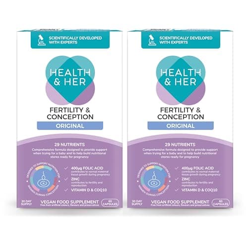 Image of Health & Her Fertility and Conception Original - prenatal Vitamins for Women- Contains Folic Acid, Vitamin D, B12, Zinc and Magnesium - 2 Month Supply - 60 Capsules - Vegan and Gluten Free