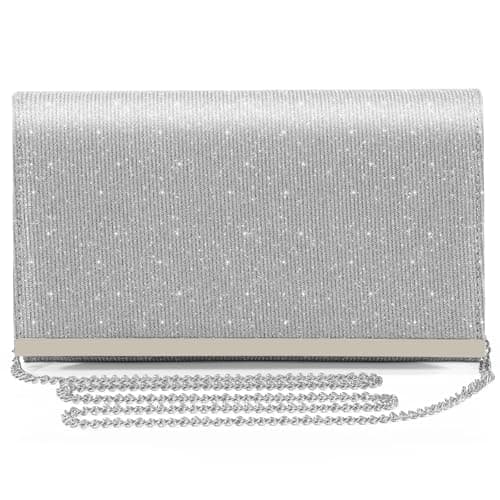 Image of ACILICI Evening Clutch Purse for Women – Sparkly Silver Glitter & Sequins Handbag with Detachable Chain, Elegant Envelope Clutch for Wedding Bride Prom Party Formal Dress