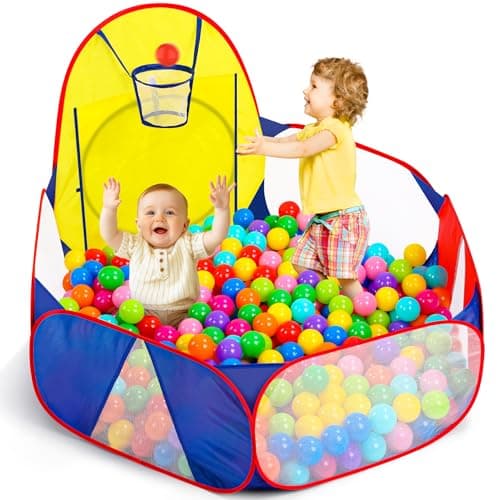 Image of Eocolz Kids Ball Pit Large Pop Up Childrens Ball Pits Tent for Toddlers Playhouse Baby Crawl Playpen with Basketball Hoop and Zipper Storage Bag, 4 Ft/120CM, Balls Not Included (Blue)