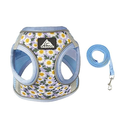 Image of BT Bear Dog Harness and Lead Set,Daisy Flower Adjustable Soft No Pull Dog Vest Harness, Breathable Pet Harness for Cats Puppy Small Dogs(Blue,S)