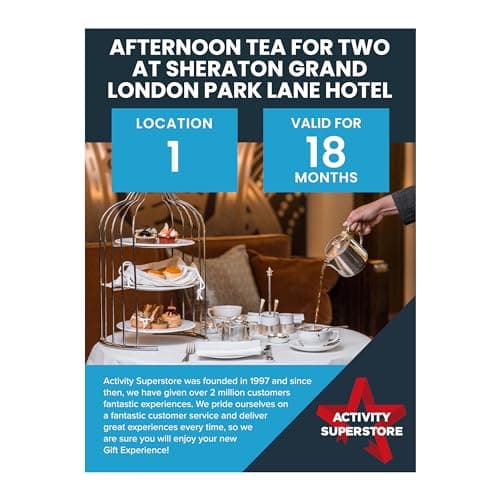 Image of Activity Superstore Afternoon Tea for Two at Sheraton Grand London Park Lane Hotel, 18-month Validity, Afternoon Tea London, Experience Days, Couples Gifts, Retirement Gifts, Birthday Gifts