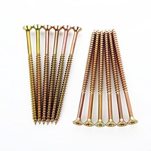Image of Goyada 150PC Wood to Concrete Screws 5mm x 100mm Gold, External Decking for Chipboard, Home DIY Construction Repair
