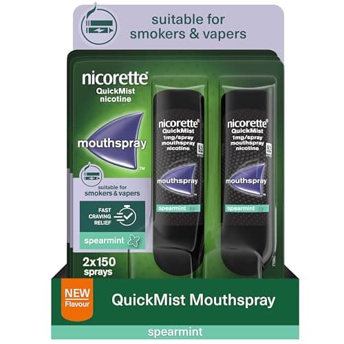 Image of Nicorette QuickMist Mouthspray, New Spearmint Flavour (6x150 Sprays), Quit Smoking or Quit Vaping aid, Starts to Reduce Cravings in 30 Seconds, New mild Mint Flavour (Quit Smoking or Quit Vaping aid)